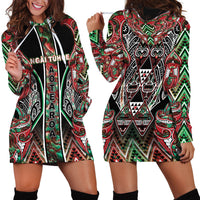 Aotearoa Ngai Tuhoe Hoodie Dress Maori Tribal Red And Green Paua Shell Pattern