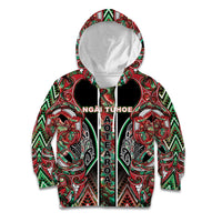 Aotearoa Ngai Tuhoe Kid Hoodie Maori Tribal Red And Green Paua Shell Pattern