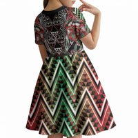 Aotearoa Ngai Tuhoe Kid Short Sleeve Dress Maori Tribal Red And Green Paua Shell Pattern