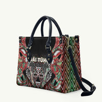 Aotearoa Ngai Tuhoe Leather Bag Maori Tribal Red And Green Paua Shell Pattern