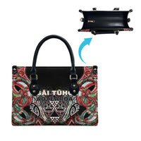 Aotearoa Ngai Tuhoe Leather Bag Maori Tribal Red And Green Paua Shell Pattern