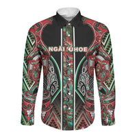 Aotearoa Ngai Tuhoe Long Sleeve Button Shirt Maori Tribal Red And Green Paua Shell Pattern