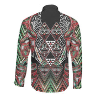 Aotearoa Ngai Tuhoe Long Sleeve Button Shirt Maori Tribal Red And Green Paua Shell Pattern