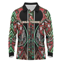 Aotearoa Ngai Tuhoe Long Sleeve Polo Shirt Maori Tribal Red And Green Paua Shell Pattern