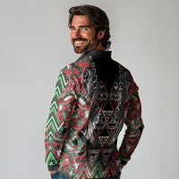 Aotearoa Ngai Tuhoe Long Sleeve Polo Shirt Maori Tribal Red And Green Paua Shell Pattern