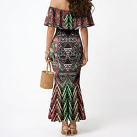 Aotearoa Ngai Tuhoe Mermaid Dress Maori Tribal Red And Green Paua Shell Pattern