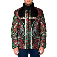 Aotearoa Ngai Tuhoe Padded Jacket Maori Tribal Red And Green Paua Shell Pattern