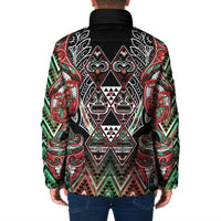 Aotearoa Ngai Tuhoe Padded Jacket Maori Tribal Red And Green Paua Shell Pattern