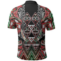 Aotearoa Ngai Tuhoe Polo Shirt Maori Tribal Red And Green Paua Shell Pattern