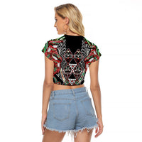 Aotearoa Ngai Tuhoe Raglan Cropped T Shirt Maori Tribal Red And Green Paua Shell Pattern