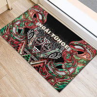 Aotearoa Ngai Tuhoe Rubber Doormat Maori Tribal Red And Green Paua Shell Pattern