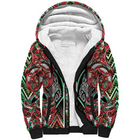Aotearoa Ngai Tuhoe Sherpa Hoodie Maori Tribal Red And Green Paua Shell Pattern