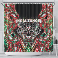Aotearoa Ngai Tuhoe Shower Curtain Maori Tribal Red And Green Paua Shell Pattern