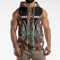 Aotearoa Ngai Tuhoe Sleeveless Hoodie Maori Tribal Red And Green Paua Shell Pattern