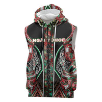Aotearoa Ngai Tuhoe Sleeveless Zip Hoodie Maori Tribal Red And Green Paua Shell Pattern