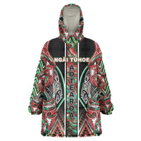 Aotearoa Ngai Tuhoe Wearable Blanket Hoodie Maori Tribal Red And Green Paua Shell Pattern