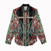 Aotearoa Ngai Tuhoe Women Casual Shirt Maori Tribal Red And Green Paua Shell Pattern