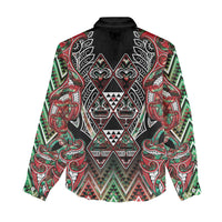 Aotearoa Ngai Tuhoe Women Casual Shirt Maori Tribal Red And Green Paua Shell Pattern