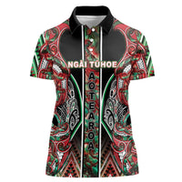 Aotearoa Ngai Tuhoe Women Polo Shirt Maori Tribal Red And Green Paua Shell Pattern