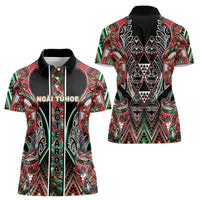 Aotearoa Ngai Tuhoe Women Polo Shirt Maori Tribal Red And Green Paua Shell Pattern