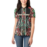 Aotearoa Ngai Tuhoe Women Polo Shirt Maori Tribal Red And Green Paua Shell Pattern