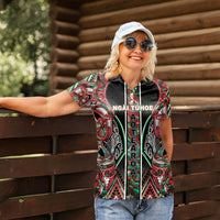Aotearoa Ngai Tuhoe Women Polo Shirt Maori Tribal Red And Green Paua Shell Pattern