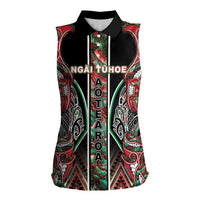 Aotearoa Ngai Tuhoe Women Sleeveless Polo Shirt Maori Tribal Red And Green Paua Shell Pattern