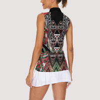 Aotearoa Ngai Tuhoe Women Sleeveless Polo Shirt Maori Tribal Red And Green Paua Shell Pattern
