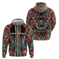 Aotearoa Ngai Tuhoe Zip Hoodie Maori Tribal Red And Green Paua Shell Pattern