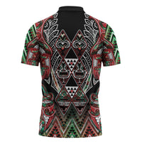 Aotearoa Ngai Tuhoe Zipper Polo Shirt Maori Tribal Red And Green Paua Shell Pattern