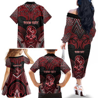 Personalised New Zealand Waitangi Day Family Matching Off The Shoulder Long Sleeve Dress and Hawaiian Shirt Te Tiriti O Waitangi 1840 - Polynesian Pride