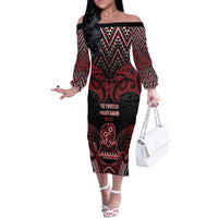 Personalised New Zealand Waitangi Day Off The Shoulder Long Sleeve Dress Te Tiriti O Waitangi 1840 - Polynesian Pride