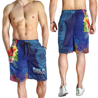 Fiji Day Shorts for Men Coral Reef with Tapa Motifs and Hibiscus Ocean Vibe