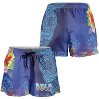 Fiji Day Shorts for Women Coral Reef with Tapa Motifs and Hibiscus Ocean Vibe