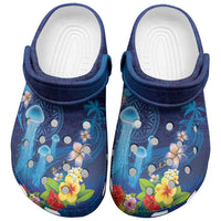 Fiji Jellyfish Clogs Shoes Tapa Patterns and Hibiscus Sea Vibe LT03 Blue - Polynesian Pride