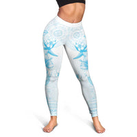 Fiji Leggings Masi Tapa Pattern Blue - Polynesian Pride