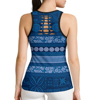 Fiji Marau na Kerisimasi Hollow Tank Top Blue Tapa Masi Inspired Christmas - Polynesian Pride
