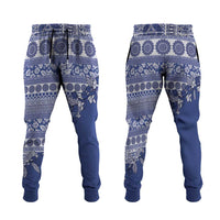 Fiji Marau na Kerisimasi Jogger Pants Blue Tagimoucia Tapa Masi Tribal - Polynesian Pride