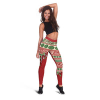 Fiji Marau na Kerisimasi Leggings Red Tagimoucia Tapa Masi Tribal - Polynesian Pride