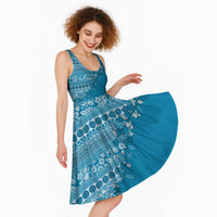 Fiji Marau na Kerisimasi Midi Dress Aqua Tagimoucia Tapa Masi Tribal - Polynesian Pride