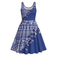 Fiji Marau na Kerisimasi Midi Dress Blue Tagimoucia Tapa Masi Tribal - Polynesian Pride