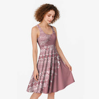 Fiji Marau na Kerisimasi Midi Dress Dusty Rose Tagimoucia Tapa Masi Tribal - Polynesian Pride