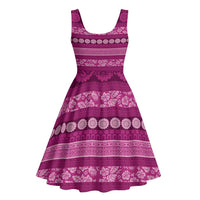 Fiji Marau na Kerisimasi Midi Dress Pink Tapa Masi Inspired Christmas - Polynesian Pride