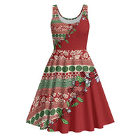 Fiji Marau na Kerisimasi Midi Dress Red Tagimoucia Tapa Masi Tribal - Polynesian Pride
