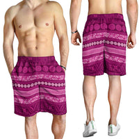 Fiji Marau na Kerisimasi Shorts for Men Pink Tapa Masi Inspired Christmas - Polynesian Pride