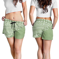 Fiji Marau na Kerisimasi Shorts for Women Sage Green Tagimoucia Tapa Masi Tribal - Polynesian Pride