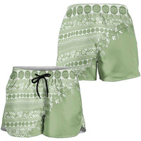 Fiji Marau na Kerisimasi Shorts for Women Sage Green Tagimoucia Tapa Masi Tribal - Polynesian Pride