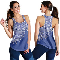 Fiji Marau na Kerisimasi Women Racerback Tank Blue Tagimoucia Tapa Masi Tribal - Polynesian Pride
