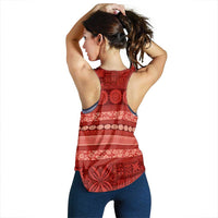 Fiji Marau na Kerisimasi Women Racerback Tank Red Tapa Masi Inspired Christmas - Polynesian Pride