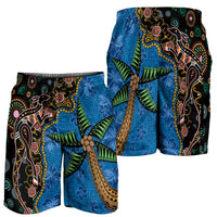 Fijian and Australian Culture Together Shorts for Men Aboriginal Art and Tapa Motifs with Kangaroo and Palm Tree - Polynesian Pride